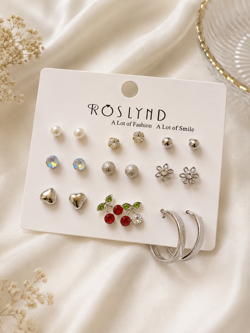 ASIFA FASHION Combo of 9  Stud Earrings for Women - Pearl, Heart, Gold,  Star, Moon, Flower, and Designs
