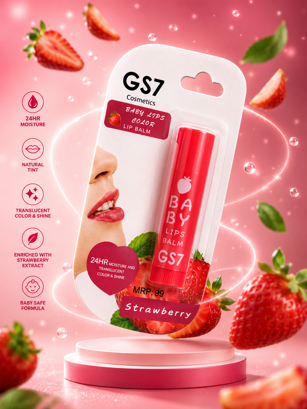 Baby Lips Balm 24 HR Moisture and Translucent colour,Strawberry