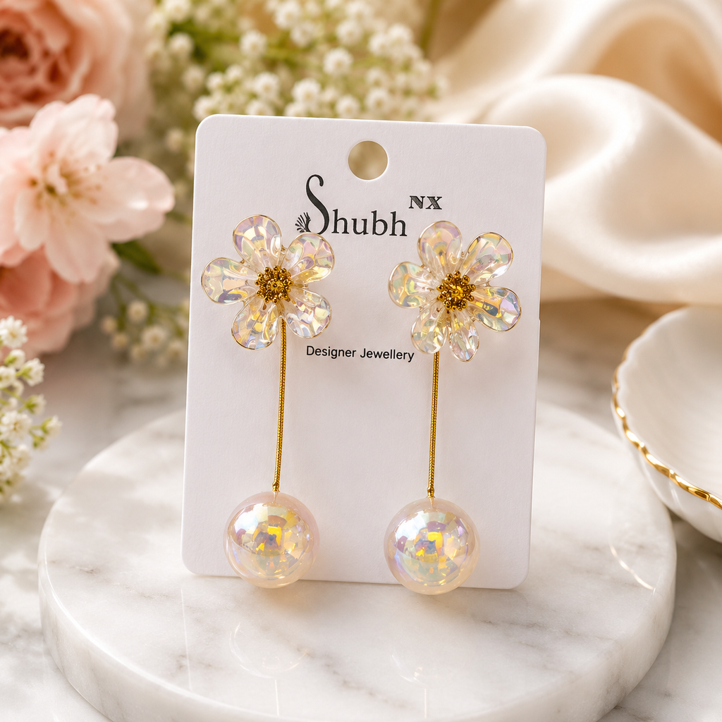Korean Style Flower Pearl  Earrings