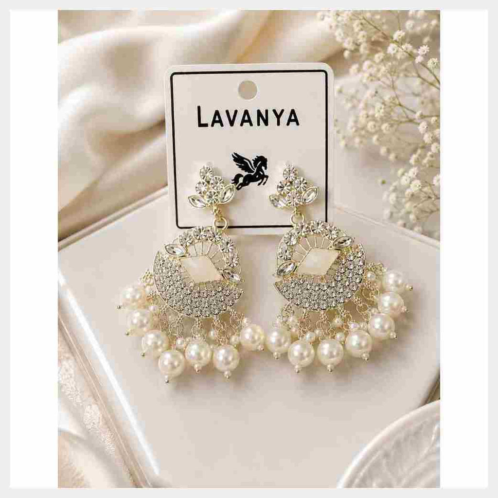Elegant Pearl & Crystal Chandelier Earrings for Women | Cream Pearl Drop Earrings